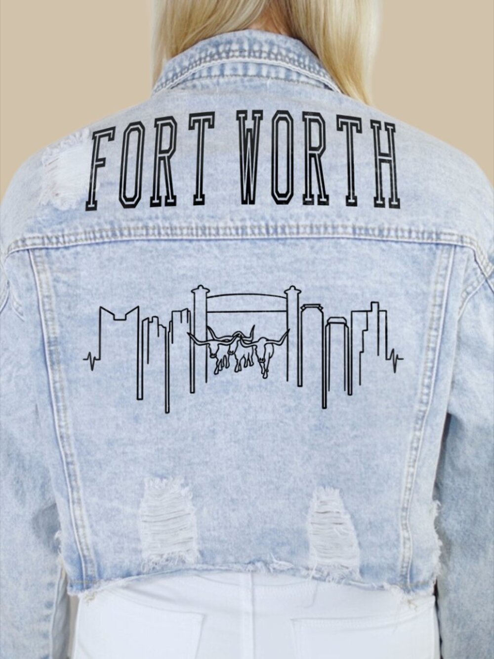 Fort Worth City Skyline Denim Jacket